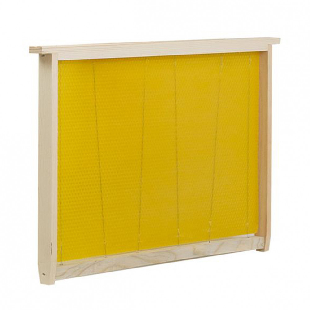 Cadre ciré corps avec cire gaufrée droit fils verticaux ruche Dadant