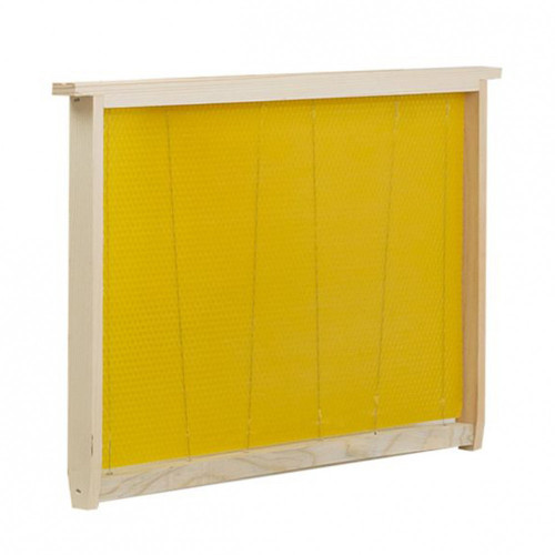 Cadre ciré corps avec cire gaufrée droit fils verticaux ruche Dadant